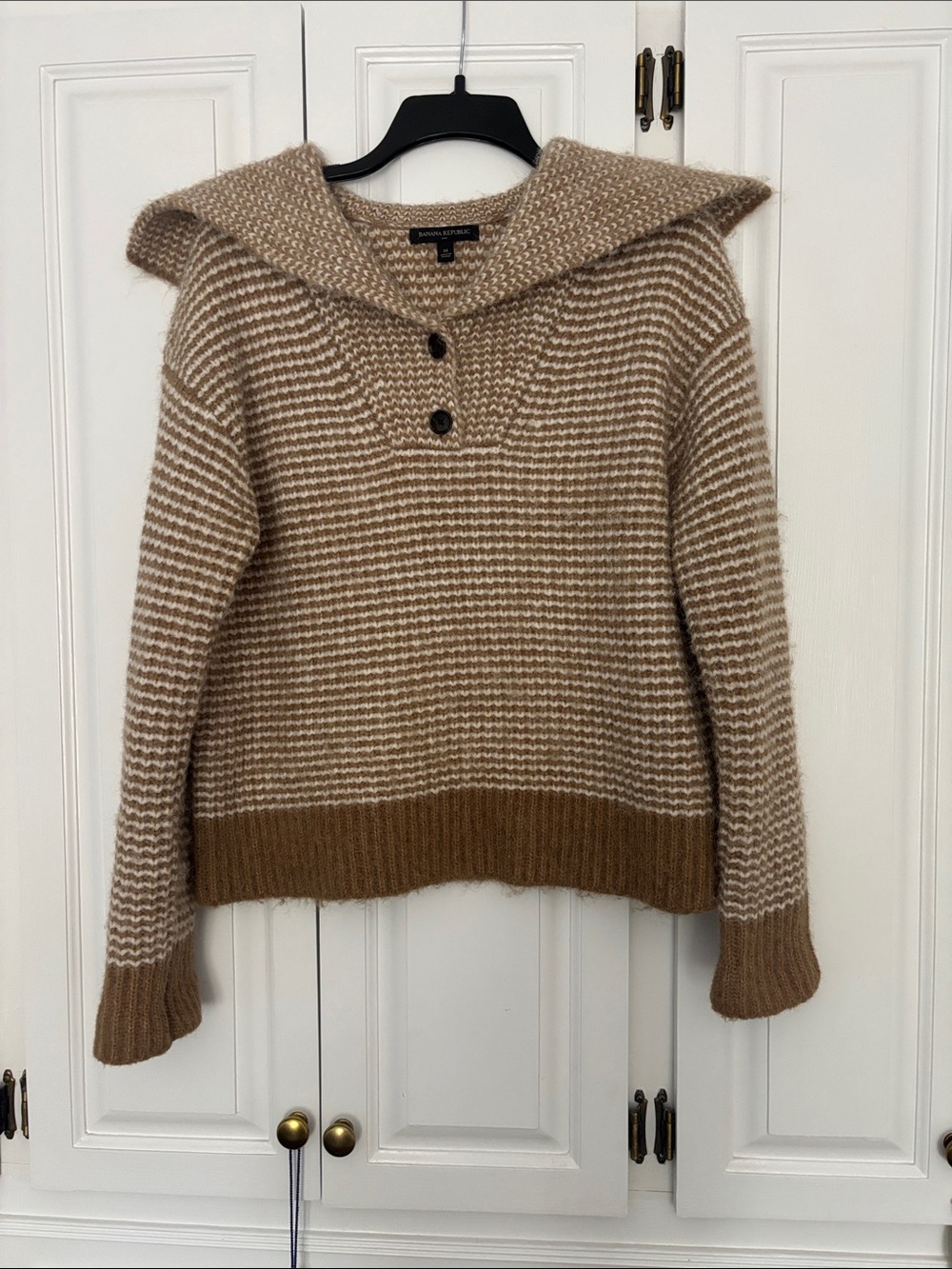 Banana Republic Camel and Cream Striped Cowl Neck Sweater